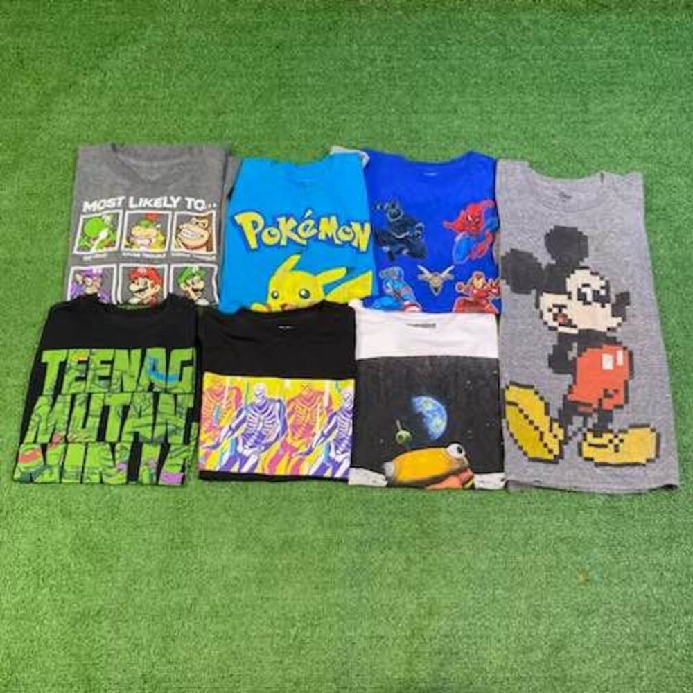 Bundle of 7 Youth Boy’s Size Large Graphic Tees - Cartoons / Gamer Mixed